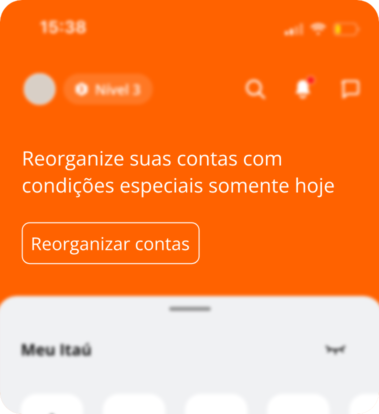 Itaú app phone mockup, Home with campaign banner