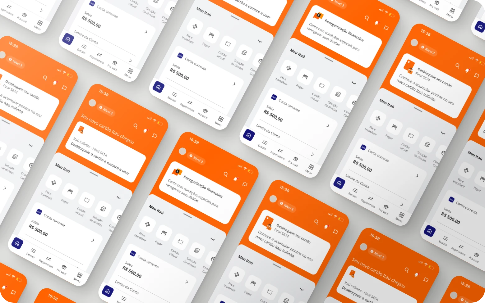 Itaú notification mockups across the app